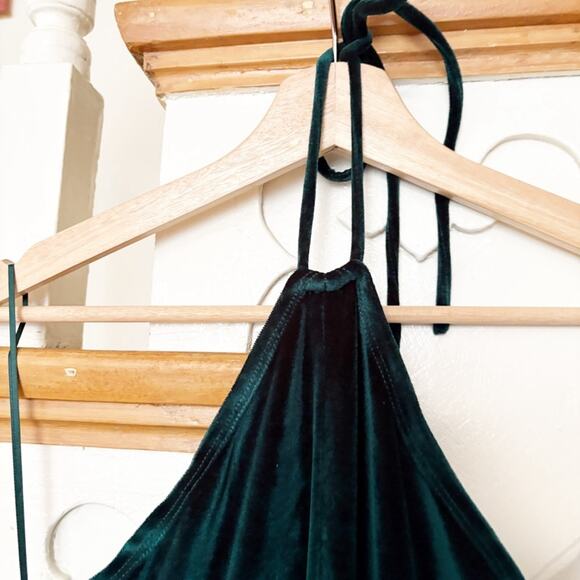 Reformation Nyla Velvet Halter Slit Dress Emerald Green Sleeveless Size L Large - Picture 6 of 9